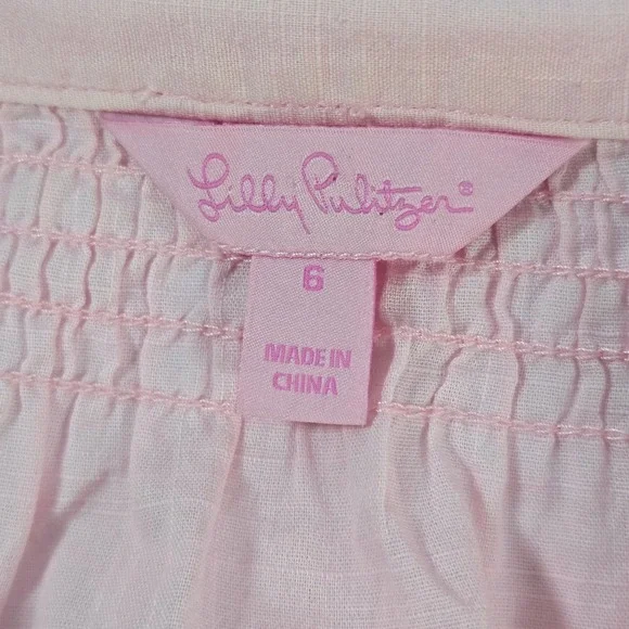 Lilly Pulitzer Pink Smocked Neck Cotton Tunic Top Shirt Women Size 6 - Picture 5 of 7